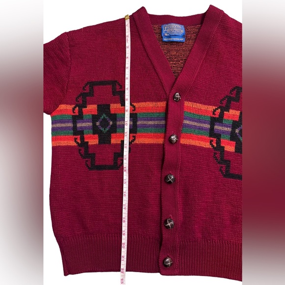 Pendleton Vintage Red Wool Cardigan Western Aztec Size Medium Sweater - Picture 6 of 14
